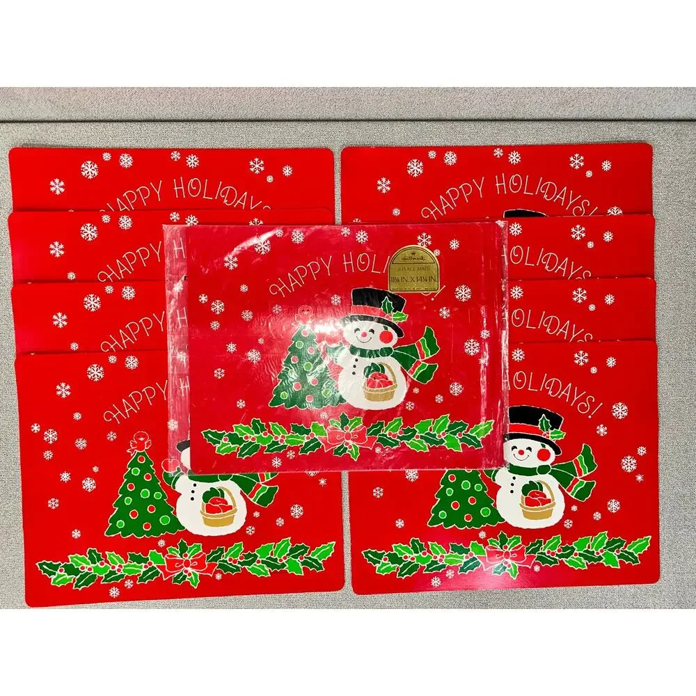 VTG Hallmark Christmas paper Placemats Snowman‎ Set of 16 – 8 NIP & 8 Used USA